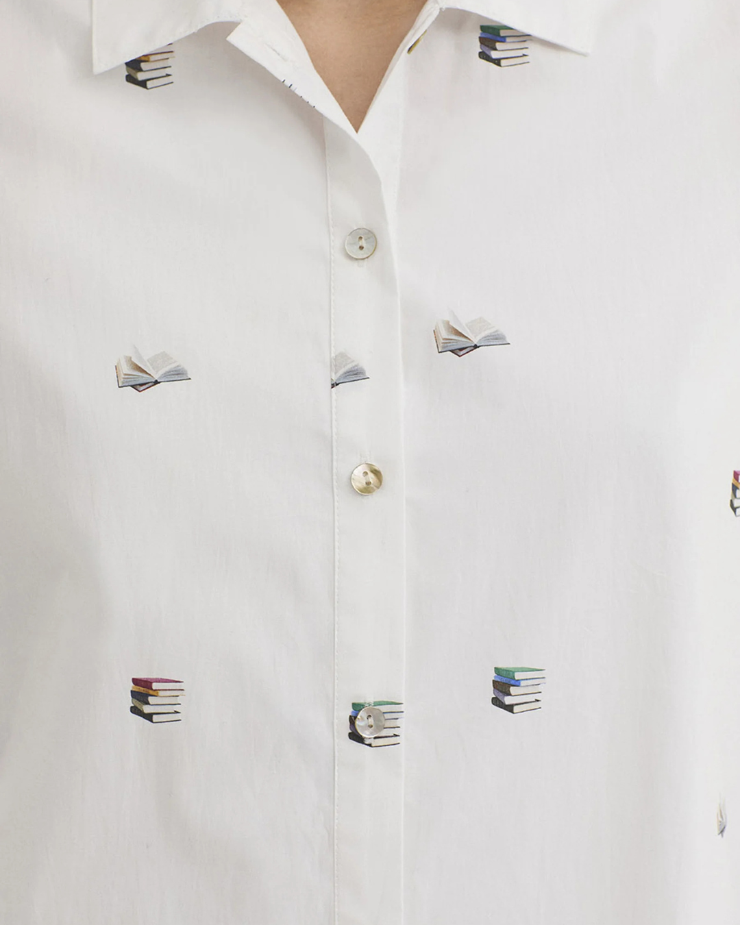 Nice Things - "Flying Books Prints" Shirt - Bianco