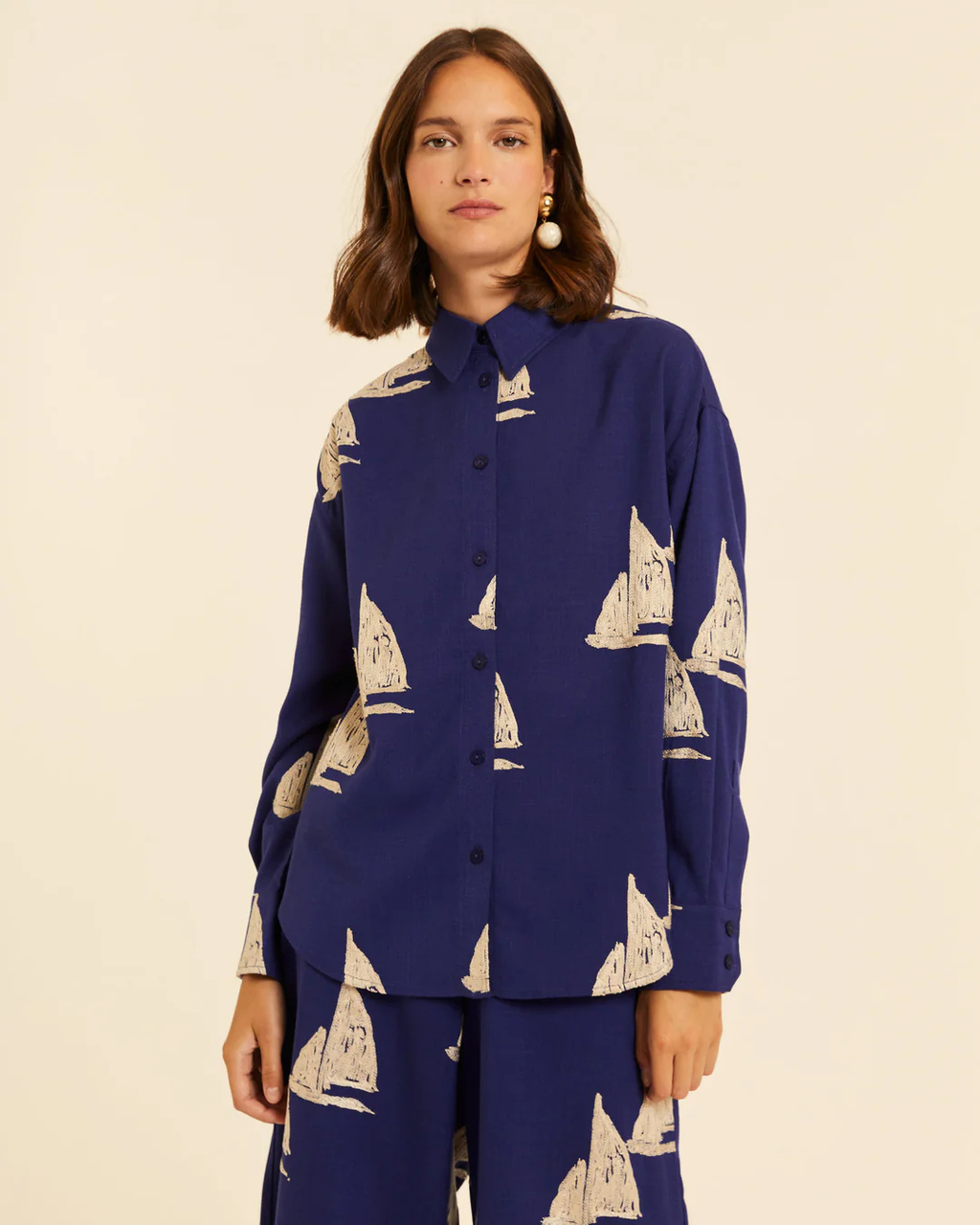 Pepa Loves - Camisa Con Bordado Barcos - Azul Marino