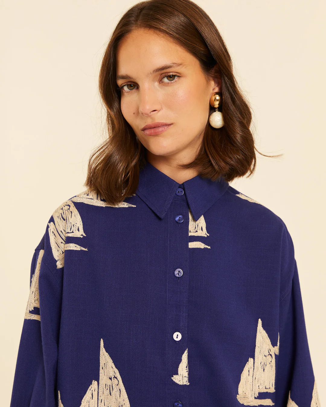 Pepa Loves - Camisa Con Bordado Barcos - Azul Marino