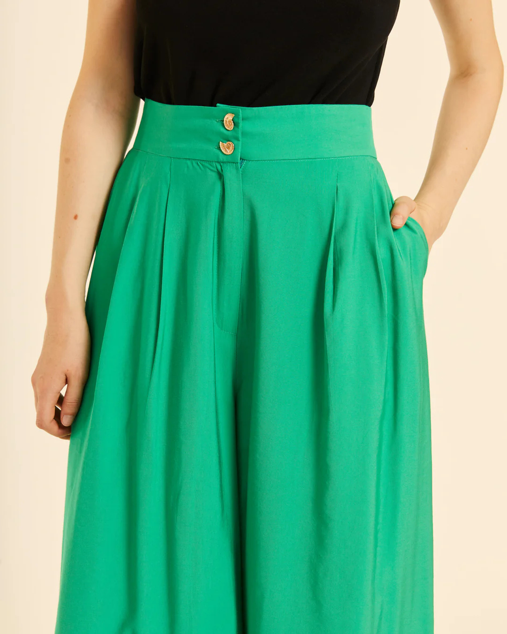 Pepa Loves - Pantalòn Fluido Con Pinzas - Verde