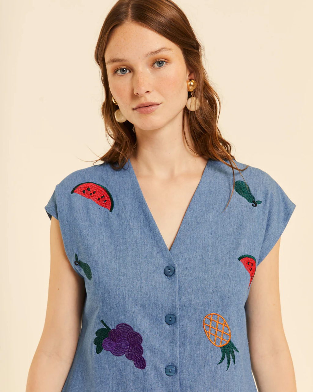 Pepa Loves - Vestido Abotonado Denim Con Bordados - Denim
