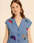 Pepa Loves - Vestido Abotonado Denim Con Bordados - Denim
