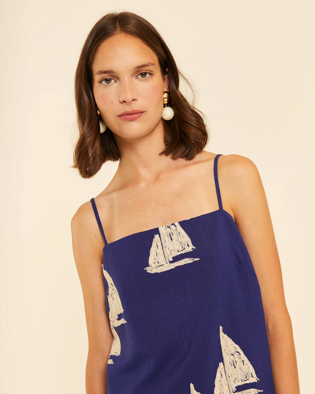 Pepa Loves - Vestido De Tirantas Con Bordado Barcos - Azul Marino