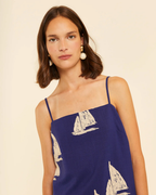 Pepa Loves - Vestido De Tirantas Con Bordado Barcos - Azul Marino