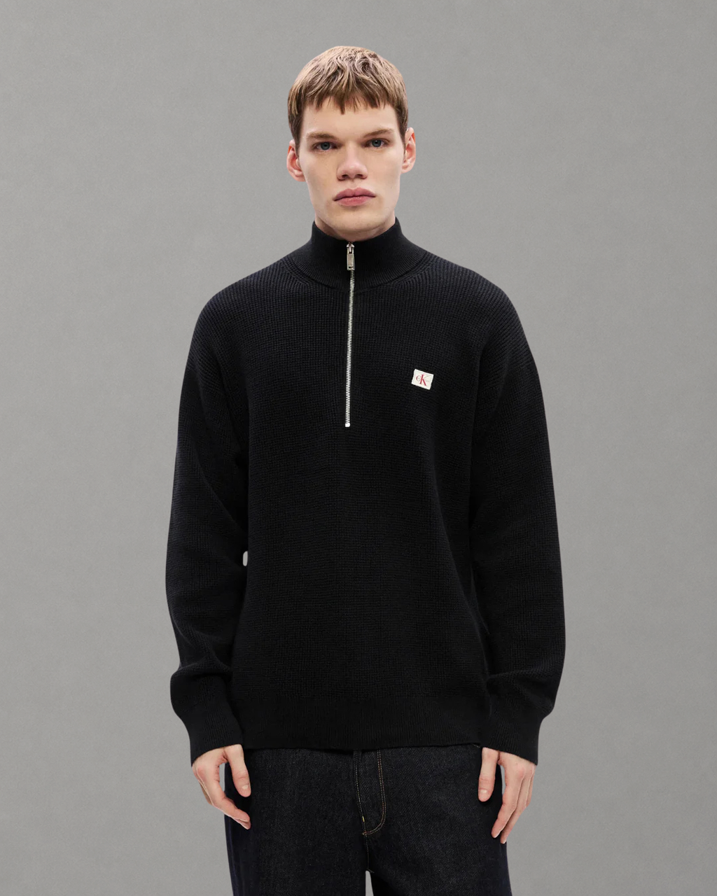 Calvin Klein Jeans - LS EZ Cotton Waffle Quarter Zip - Nero