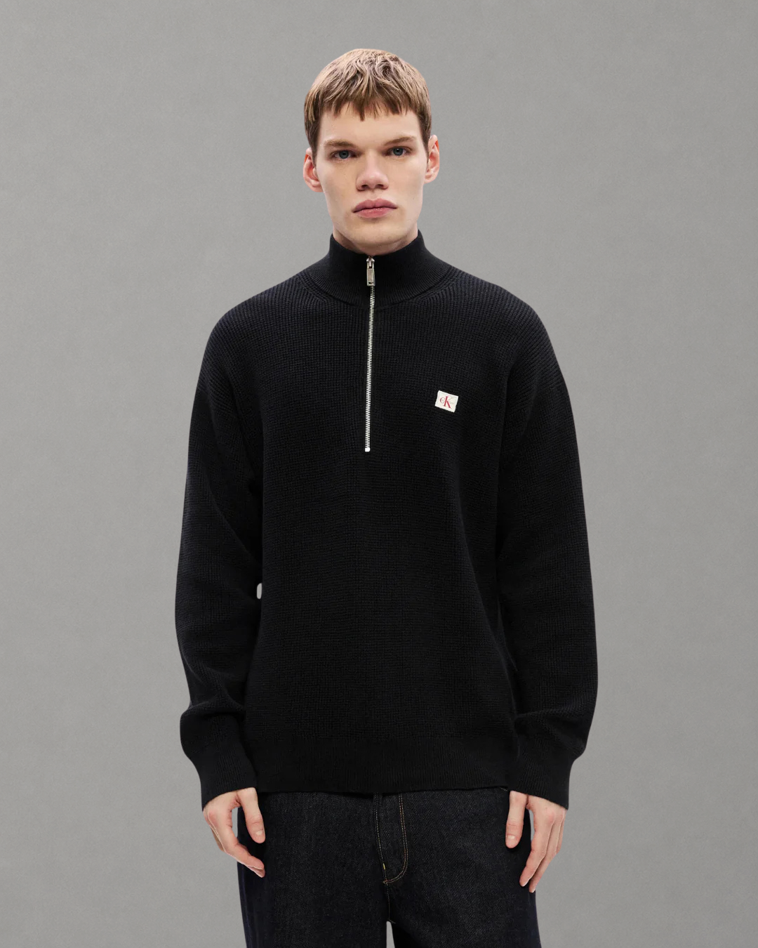 Calvin Klein Jeans - LS EZ Cotton Waffle Quarter Zip - Nero