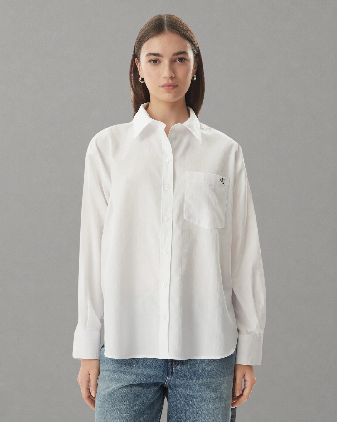 Calvin Klein Jeans - Cottton Poplin Jacquard Relaxed Shirt - Bianco