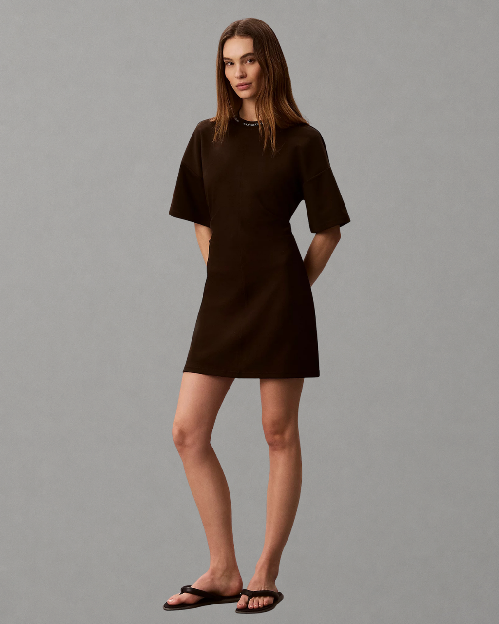 Calvin Klein Jeans - SS Logo Rib Interlock T-Shirt Dress - Dark Coffee