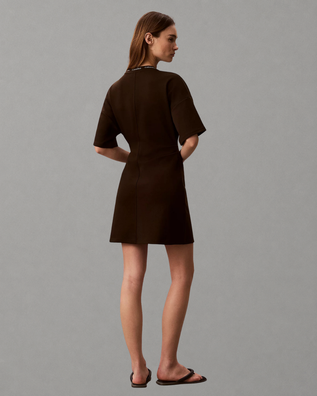 Calvin Klein Jeans - SS Logo Rib Interlock T-Shirt Dress - Dark Coffee