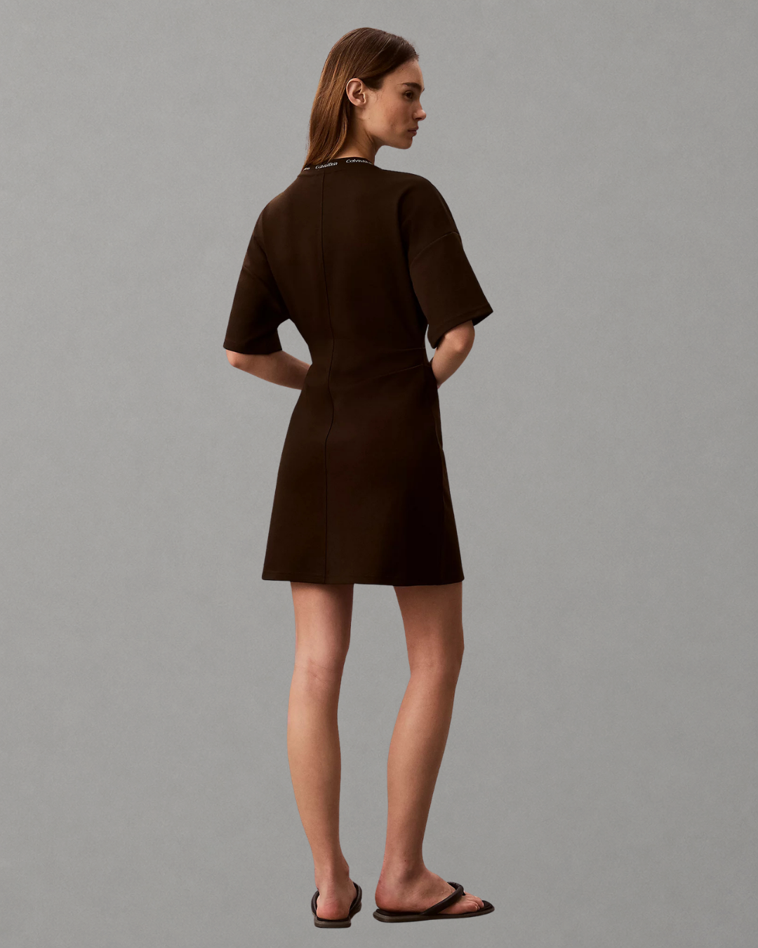 Calvin Klein Jeans - SS Logo Rib Interlock T-Shirt Dress - Dark Coffee