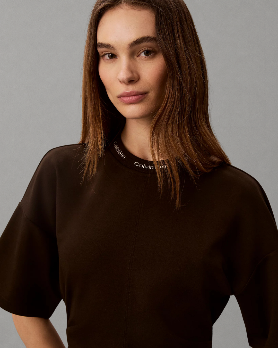 Calvin Klein Jeans - SS Logo Rib Interlock T-Shirt Dress - Dark Coffee