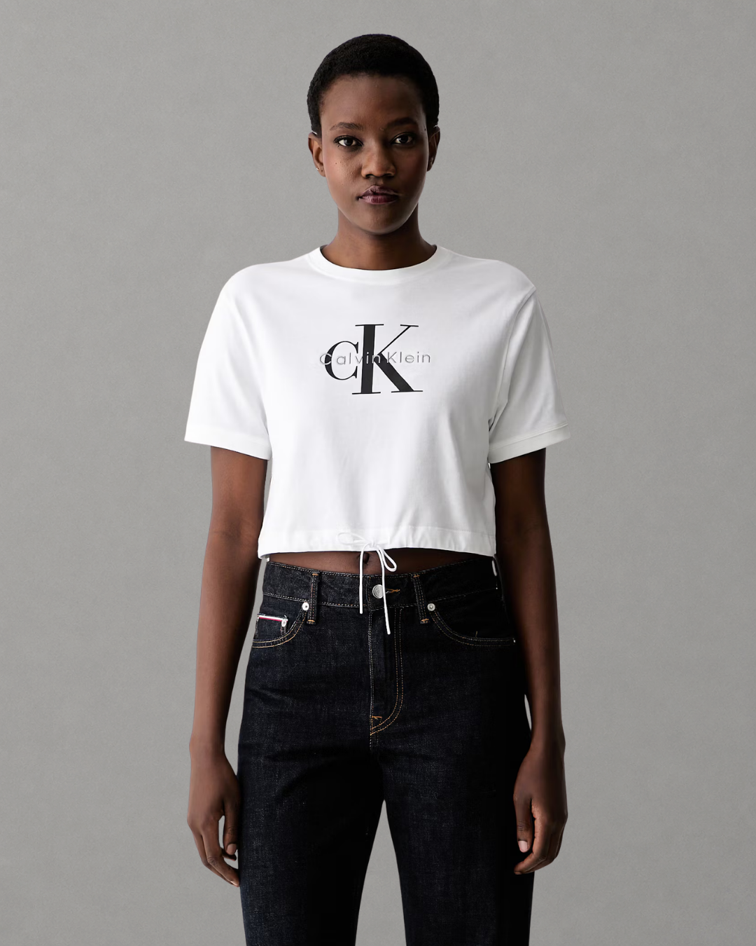 Calvin Klein Jeans - SS Monologo Cropped Tie Tee - Bianco