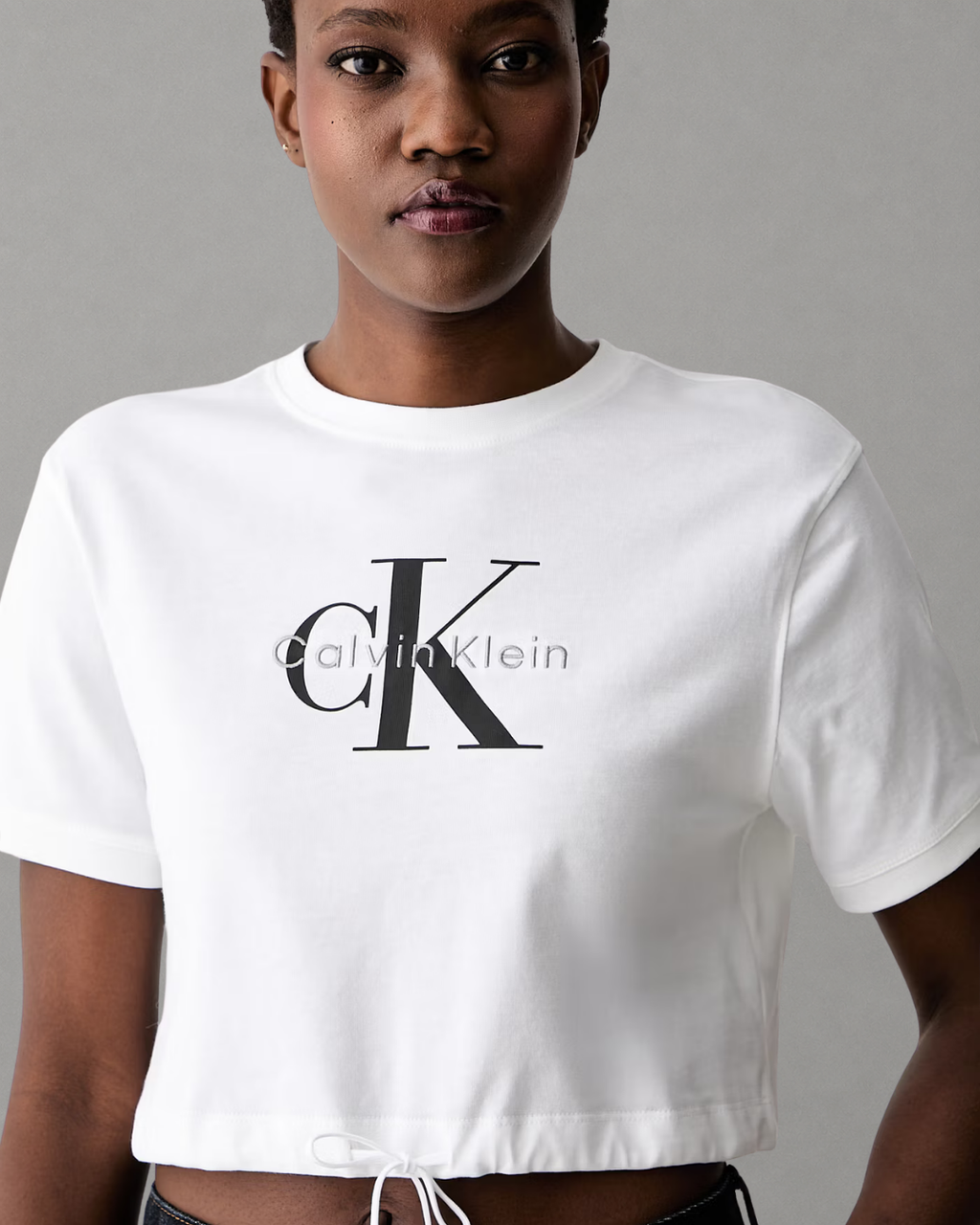 Calvin Klein Jeans - SS Monologo Cropped Tie Tee - Bianco