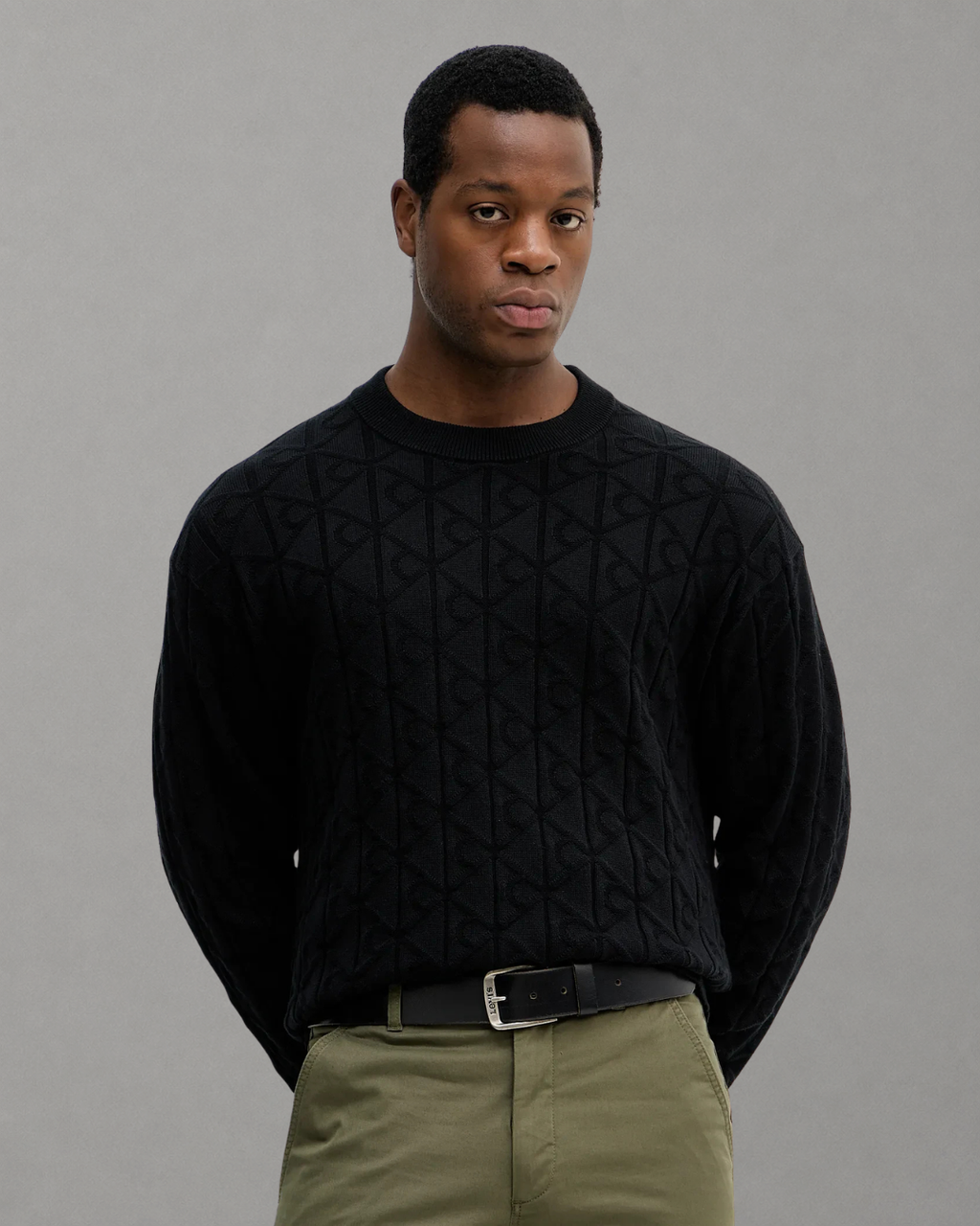 Calvin Klein Jeans - LS Easy Aop Cotton Crewneck Sweater - Nero