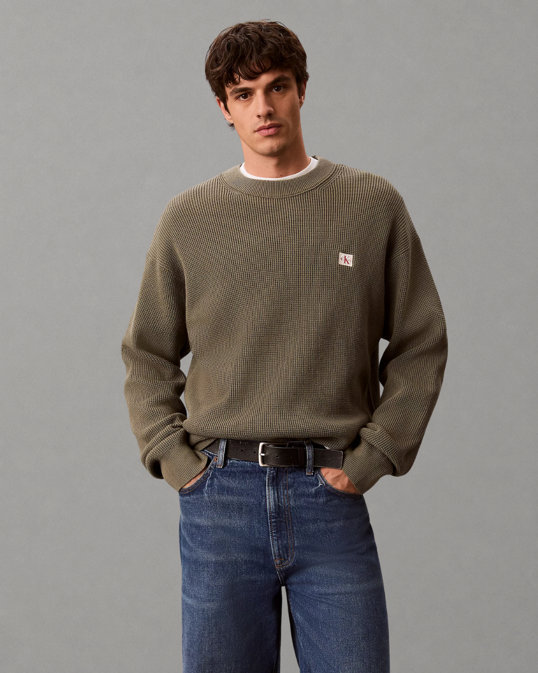 Calvin Klein Jeans - LS EZ Cotton Waffle Crewneck Sweater 9 - Verde