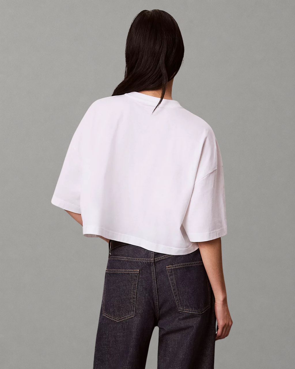 Calvin Klein Jeans - OS Cropped Denim Applique Monologo Tee - Bianco