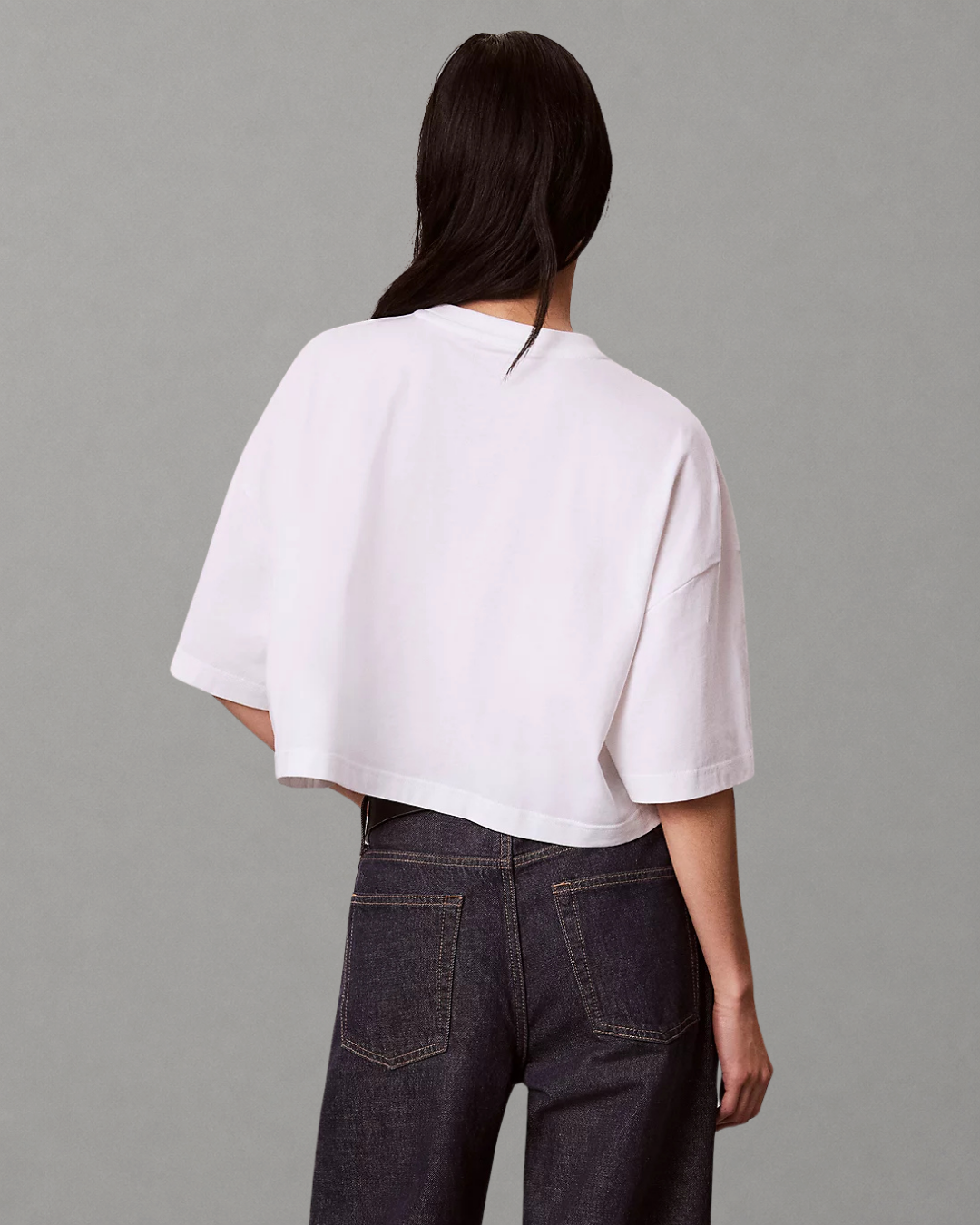 Calvin Klein Jeans - OS Cropped Denim Applique Monologo Tee - Bianco