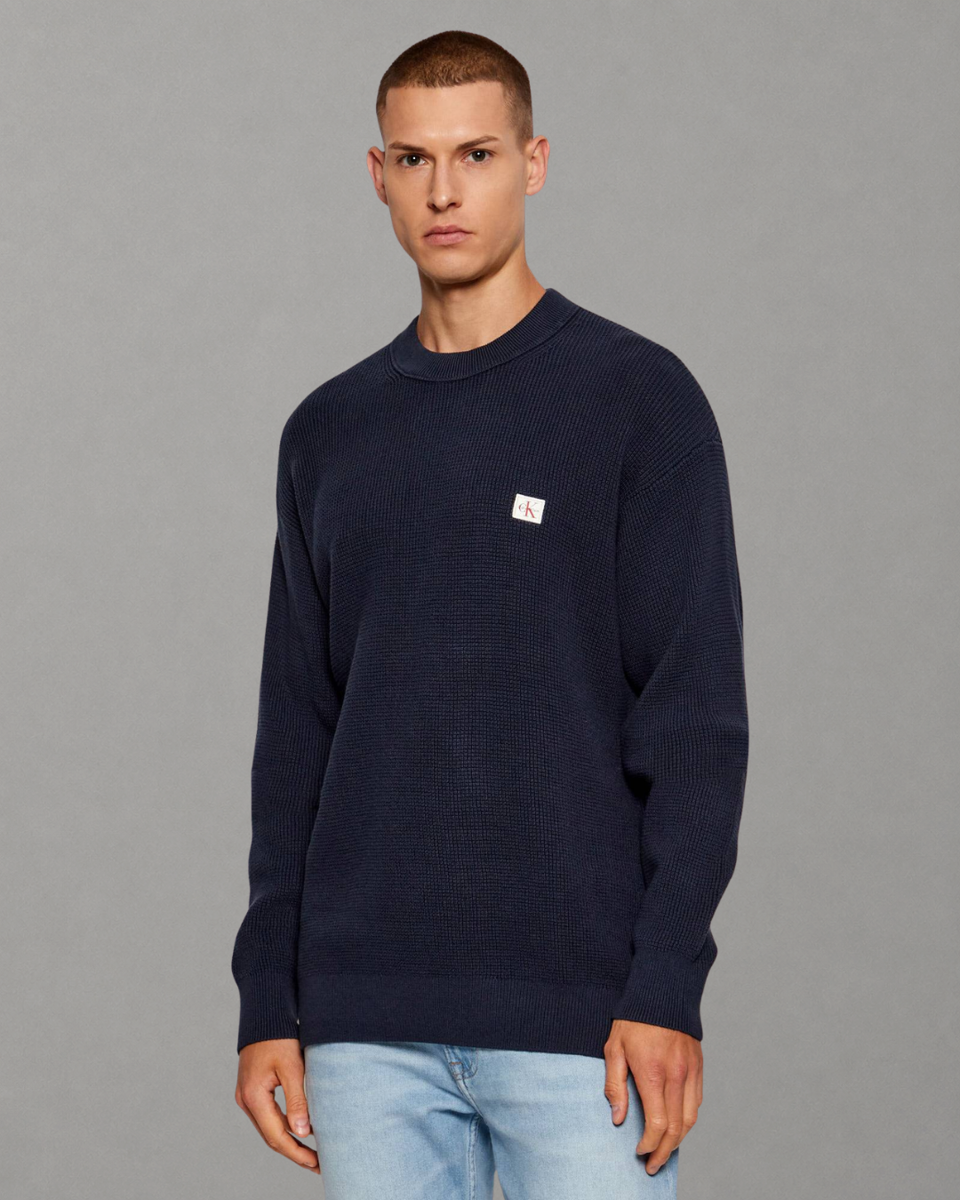 Calvin Klein Jeans - LS Classic Cotton Waffle Crewneck Sweater 9GG - Blu