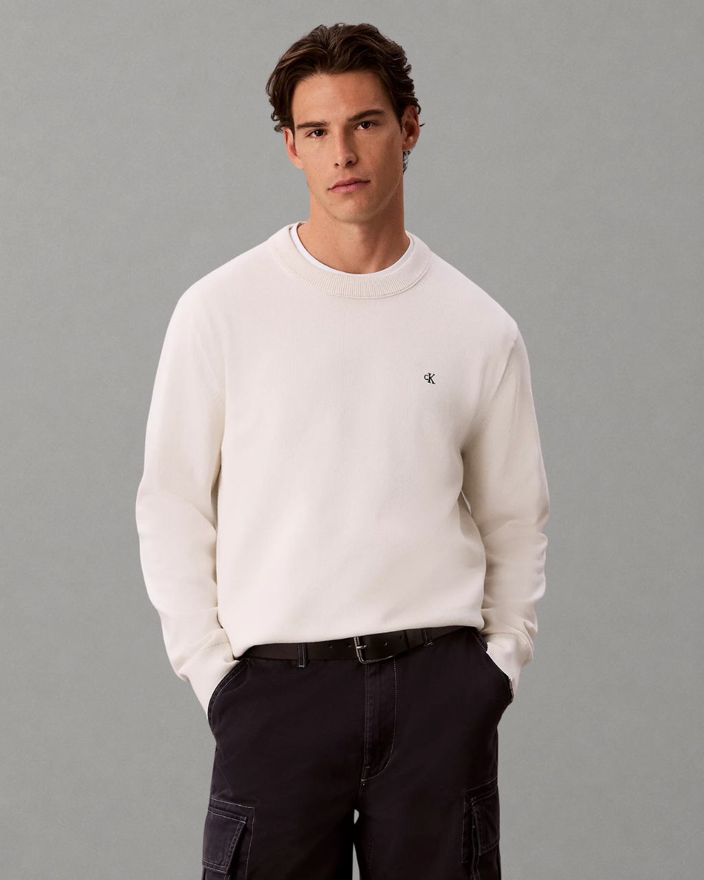Calvin Klein Jeans - LS EU Classic Cotton Crewneck Sweater 12GG - Tofu