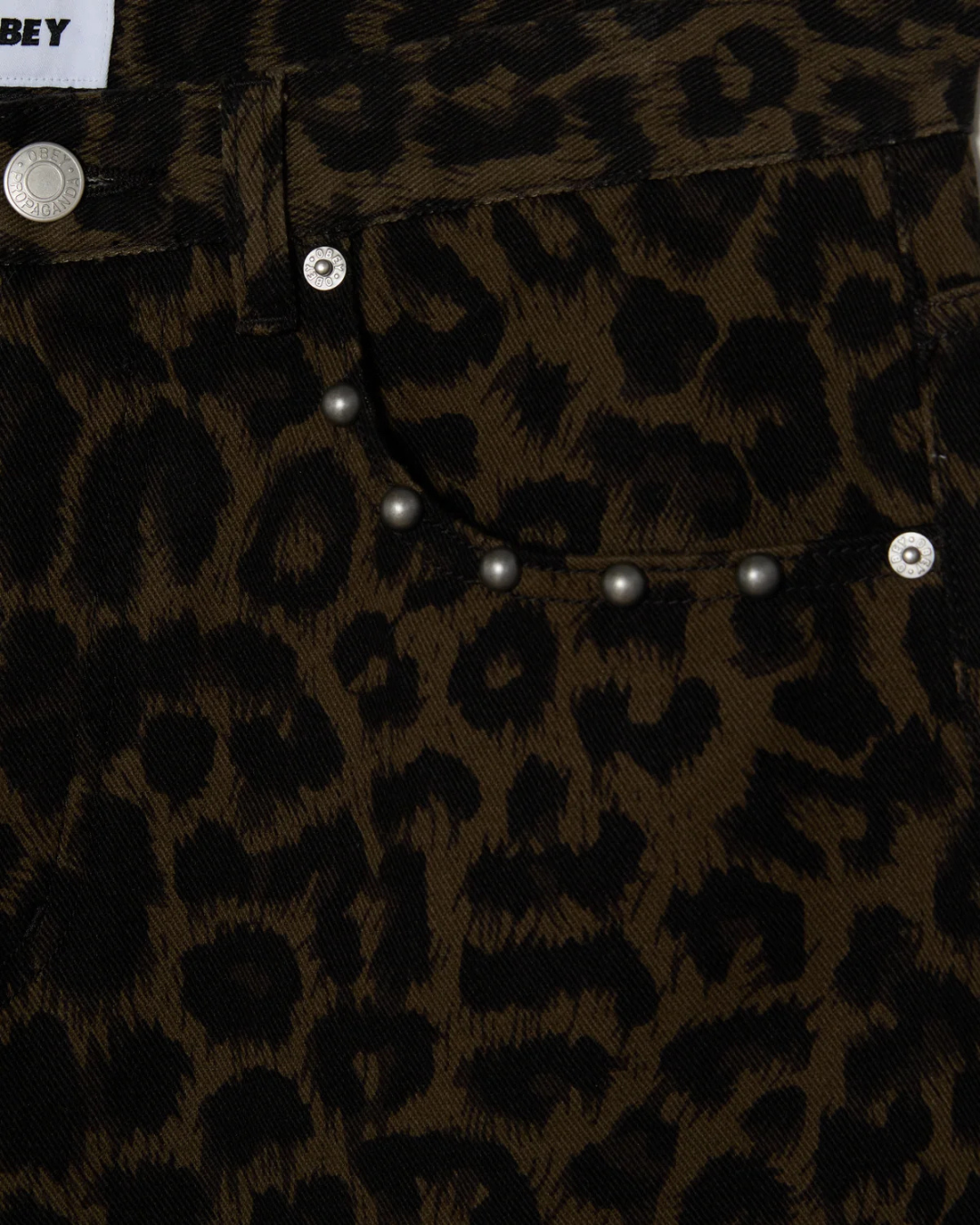 Obey - Studded Boxcar Straight Leg Denim - Dark Leopard