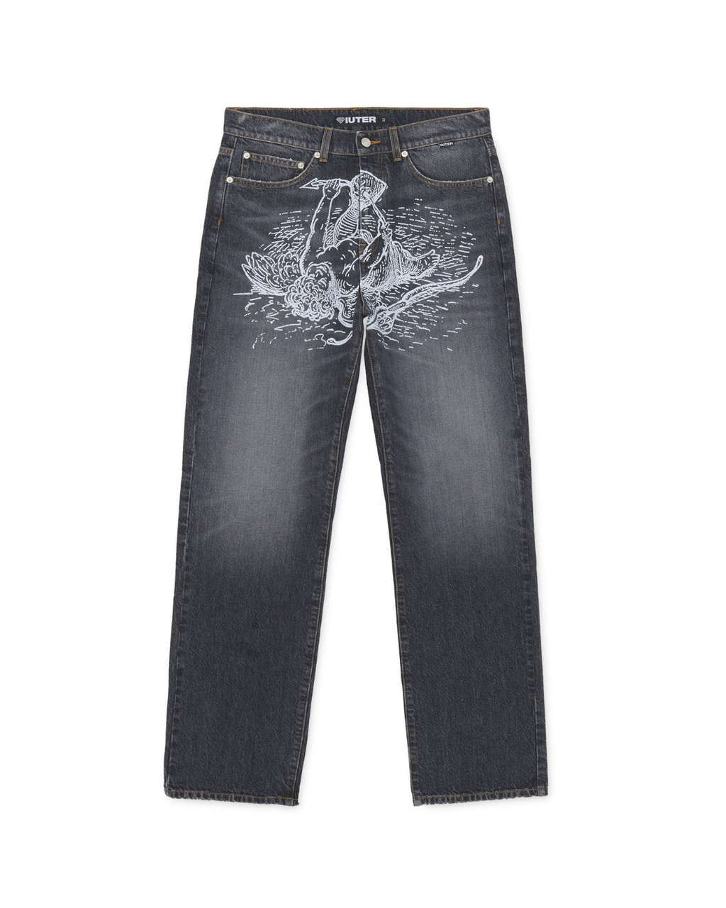 Iuter - Damage Loose Denim Pants - Charcoal