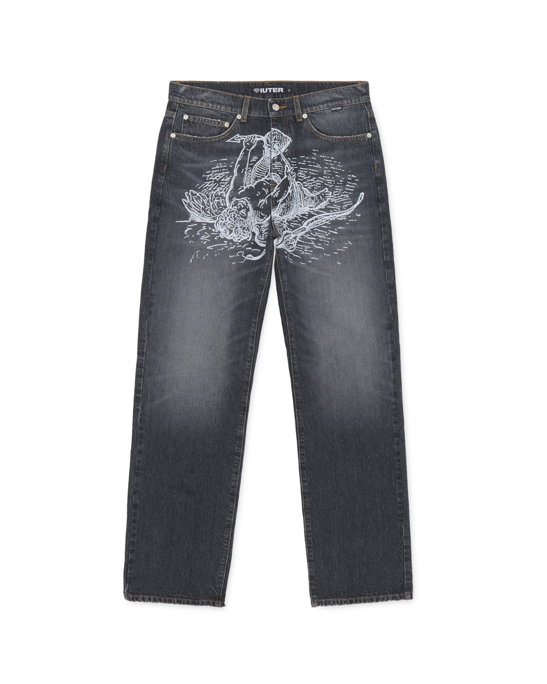 Iuter - Damage Loose Denim Pants - Charcoal