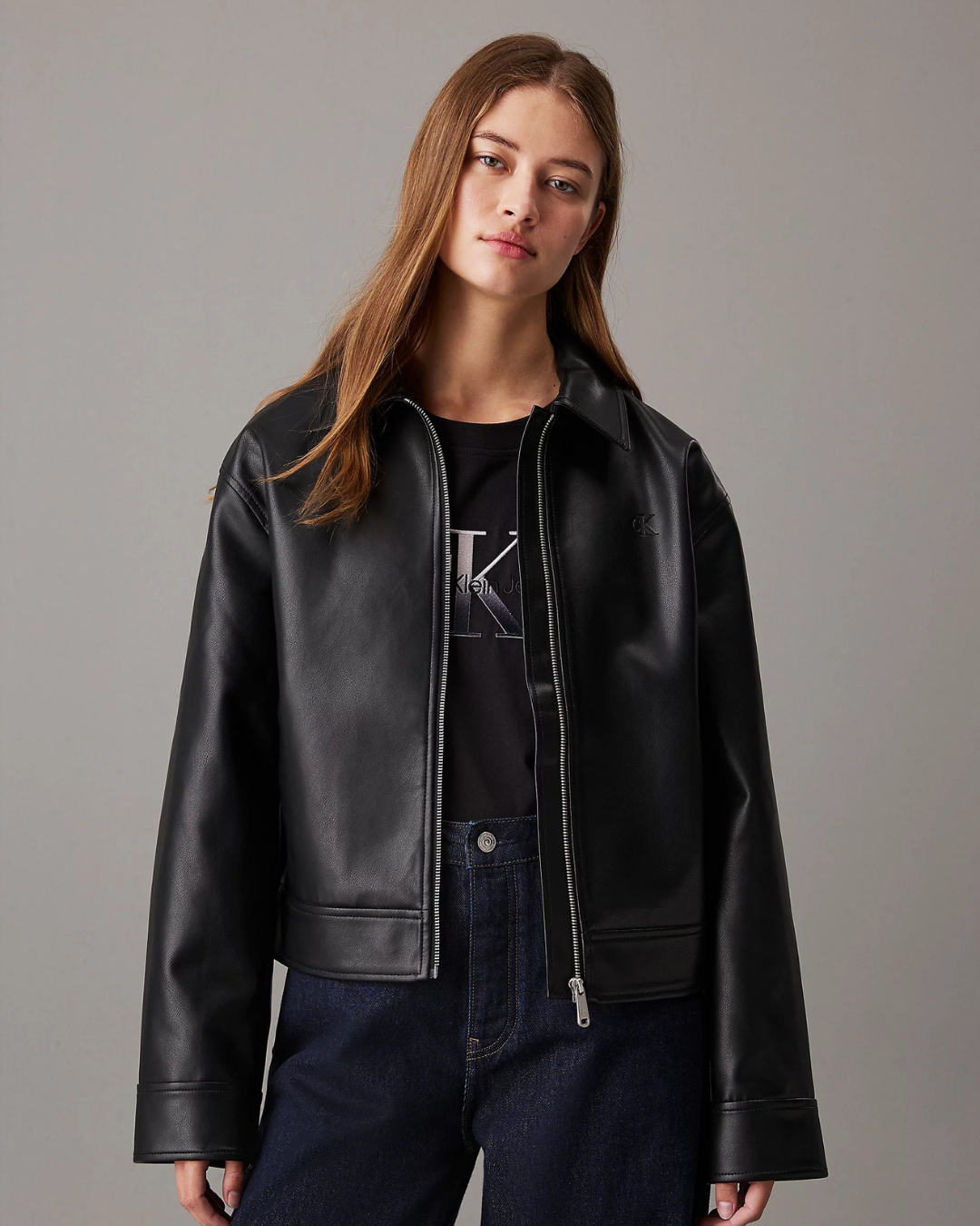Calvin Klein Jeans - Faux Leather Zipped Jacket - Nero